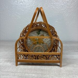 Vintage Coaster Set Butterfly Boho Bamboo Rattan Wicker Butterflies Set Of 6
